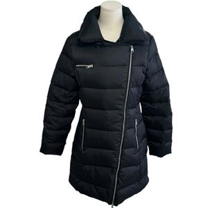 COP. COPINE Long Black Coat Asymmetrical Zipper Sz 40‎ M L Turbo Doudoune Down
